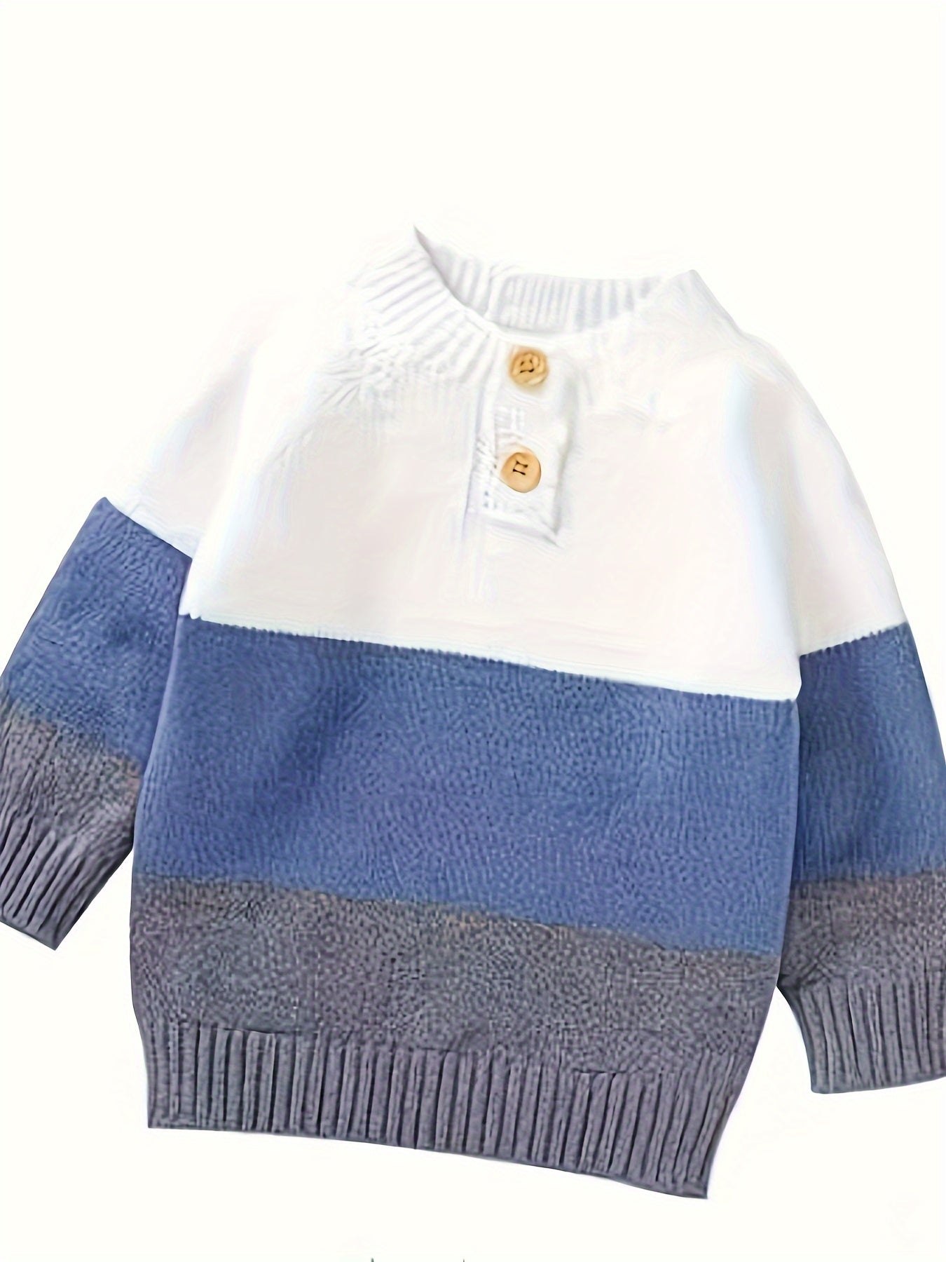 Boys Striped Knit Sweater, Mandarin Collar, Button Detail, Long Sleeve, Fall/Winter Wear - Hiccupzz