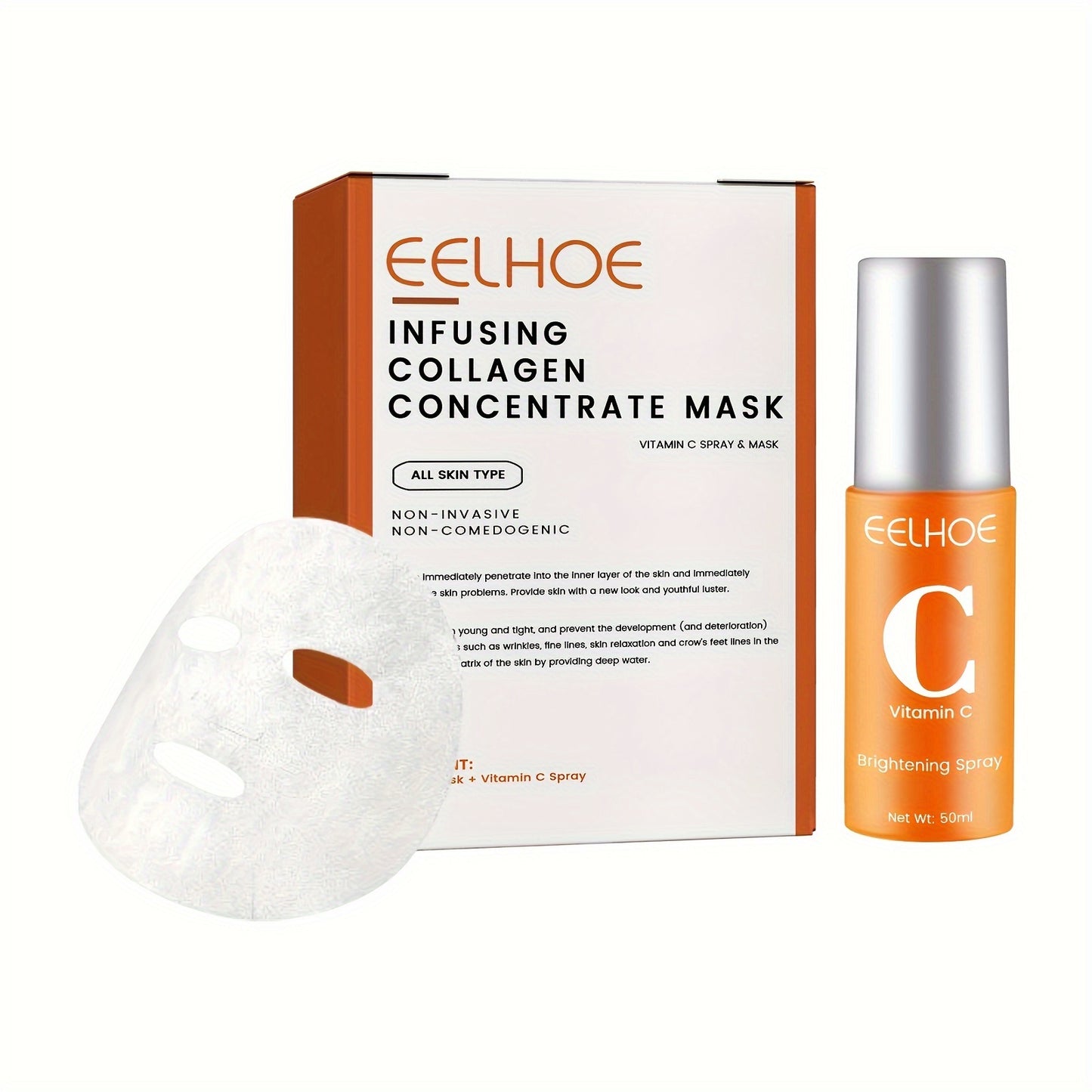 Collagen Water Soluble Firming Face Mask & Spray Set, Contains Hyaluronic Acid, Vitamin C, Moisturizing Lifting And Firming Skin Care (Soluble Collagen Film 5pcs + Spray 1.69oz) - Hiccupzz