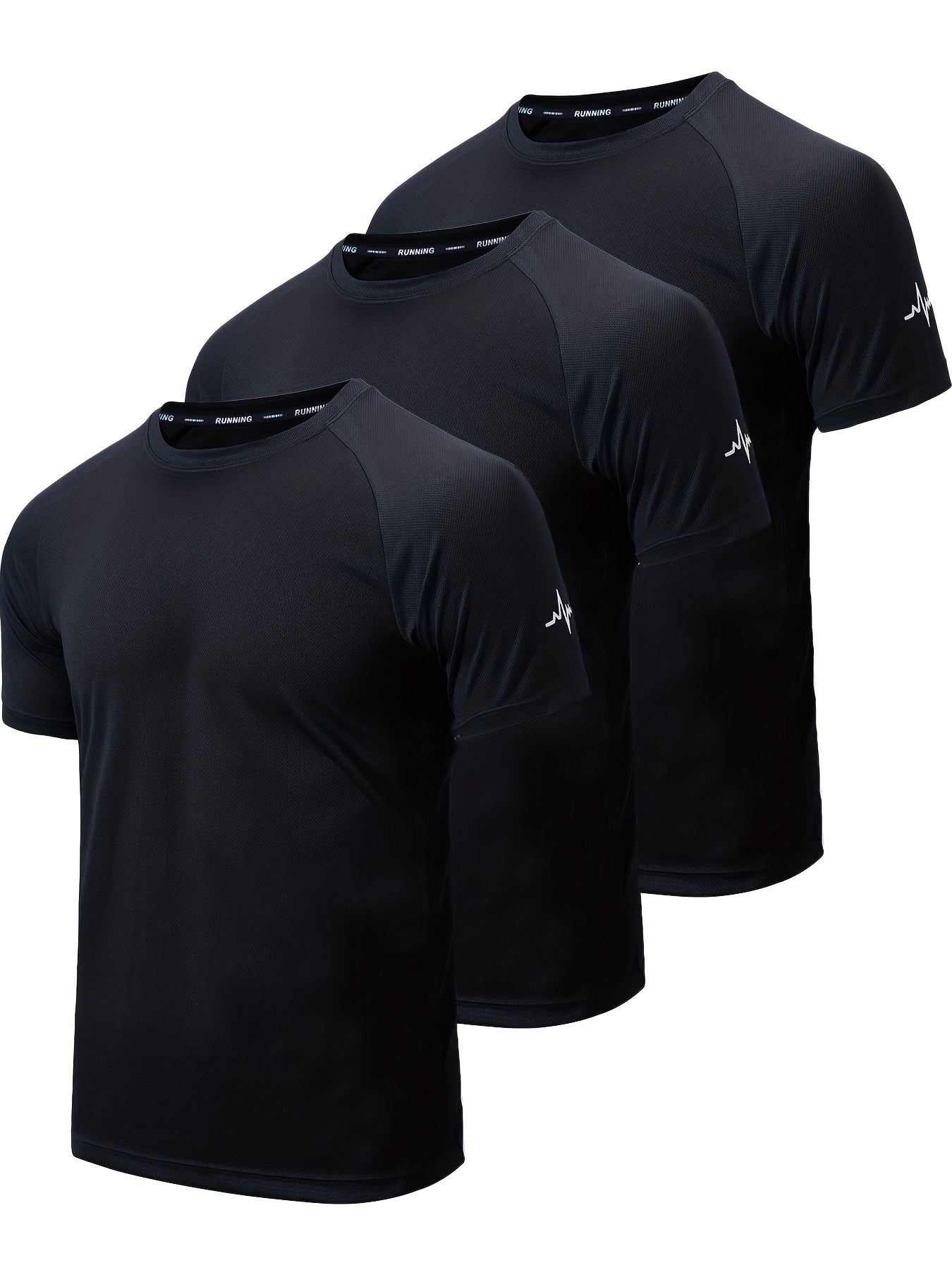 3-Pack Men's Athletic Short Sleeve Crew Neck Shirts - Moisture-Wicking Undershirts with Electrocardiography Print - Hiccupzz