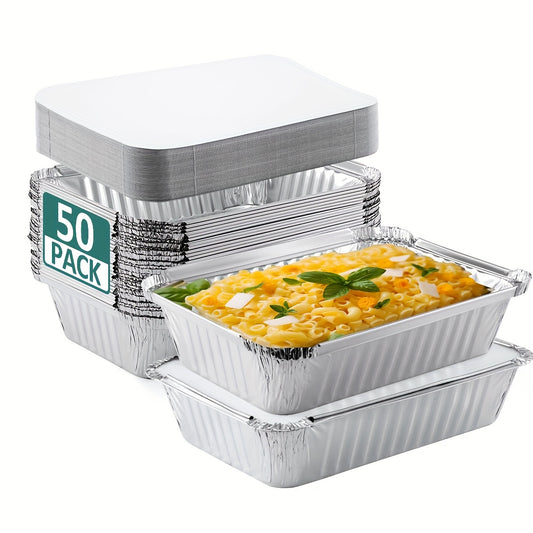 50-Pack Disposable Aluminum Pans with Lids – 8.2"x5.6", Oven & Freezer Safe - Hiccupzz
