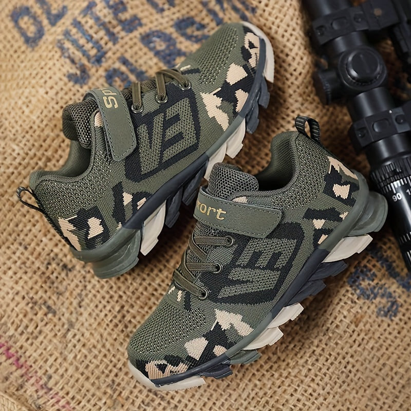 Boy's Trendy Camouflage Mesh Breathable Sneakers, Comfy Non-Slip Soft Sole Running Shoes - Hiccupzz