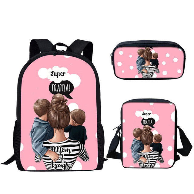 Three-piece printed student backpack diagonal bag - Hiccupzz