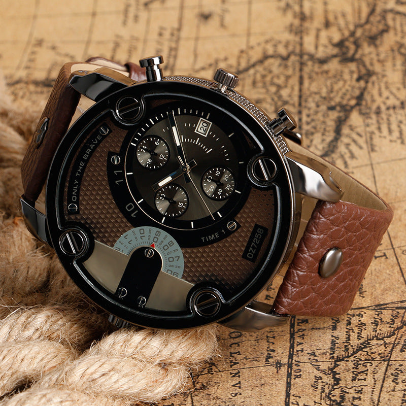 Men's Fashion Quartz Watch Metal Large Dial Sports Watch - Hiccupzz