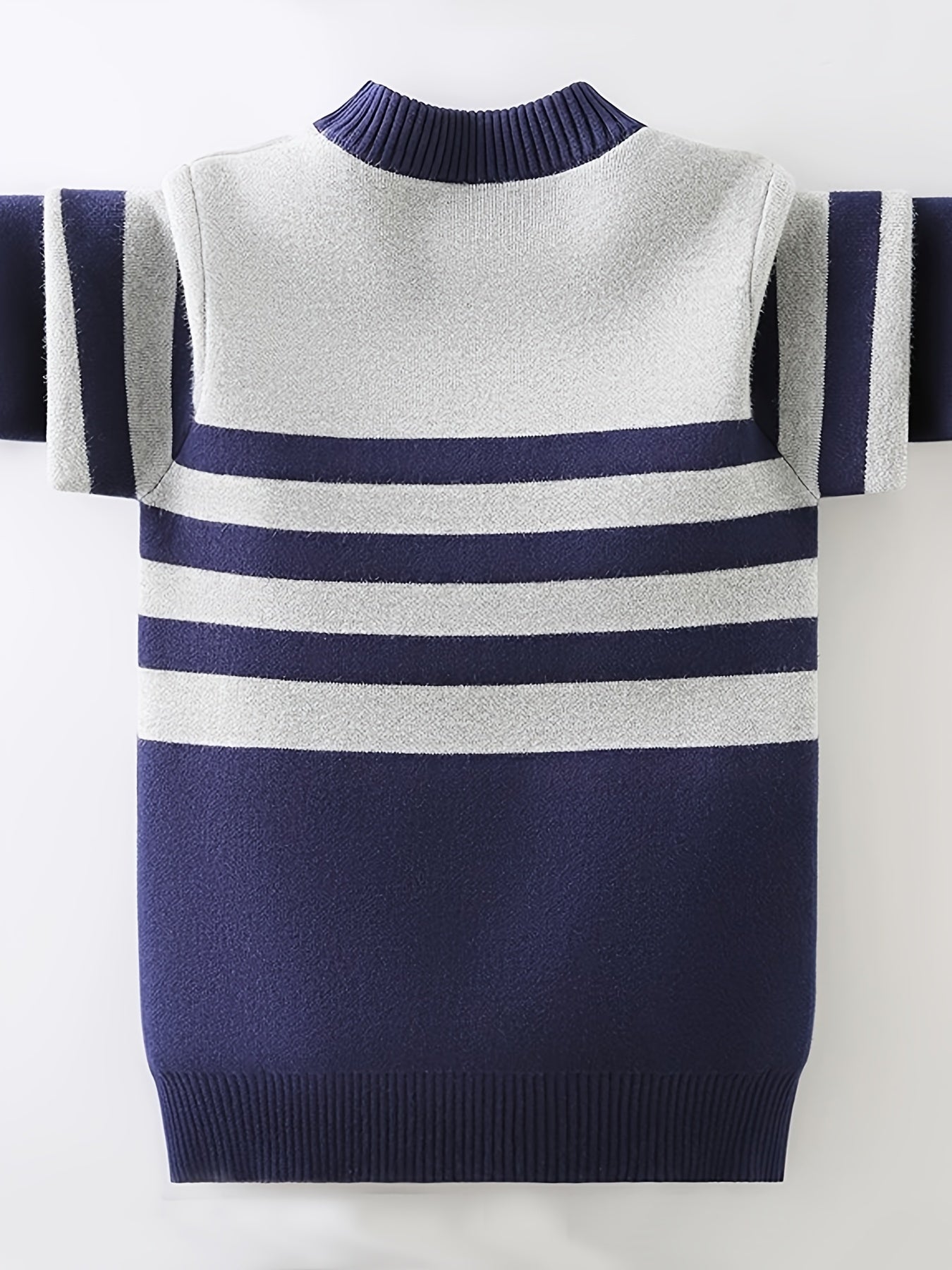 Boys Striped Thick Sweater Round Neck Long Sleeve Stretch Warm Knit Pullover Top Kids Clothes Outdoor - Hiccupzz