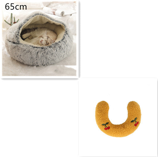 2 In 1 Dog And Cat Bed Pet Winter Bed Round Plush Warm Bed House Soft Long Plush Pets Bed Pet Products - Hiccupzz