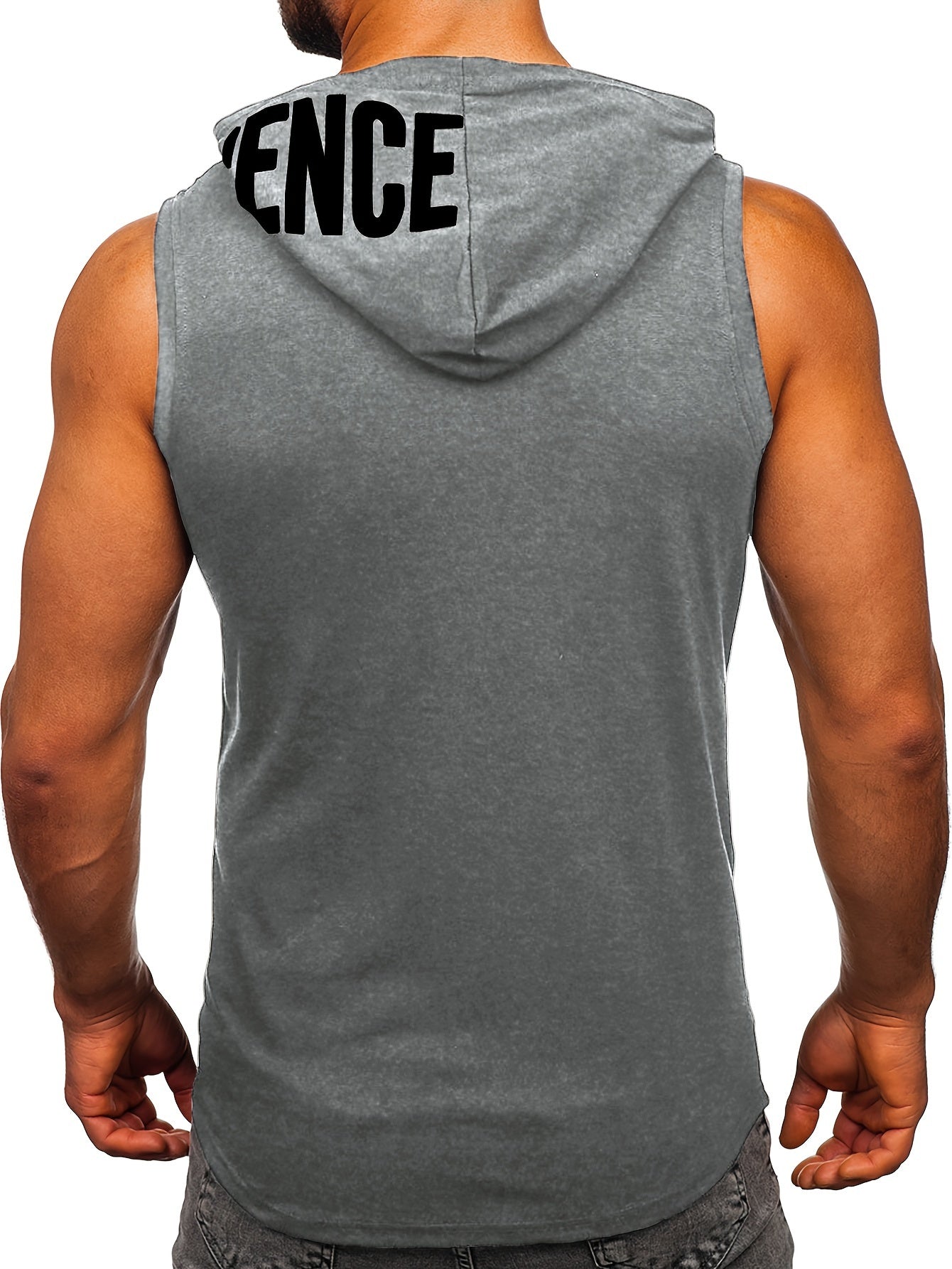 Men's Quick-Dry Hooded Tank Top with Letter Print - Moisture-Wicking Athletic Sleeveless Shirt for Gym & Running - Hiccupzz