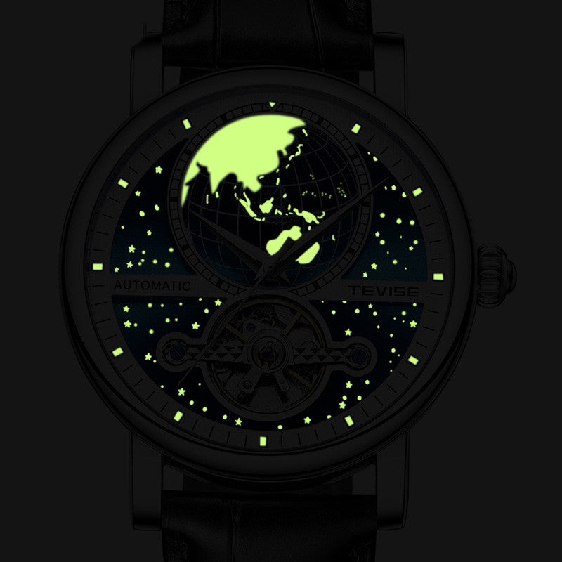Men's Luminous Leather Casual Waterproof Automatic Mechanical Watch - Hiccupzz