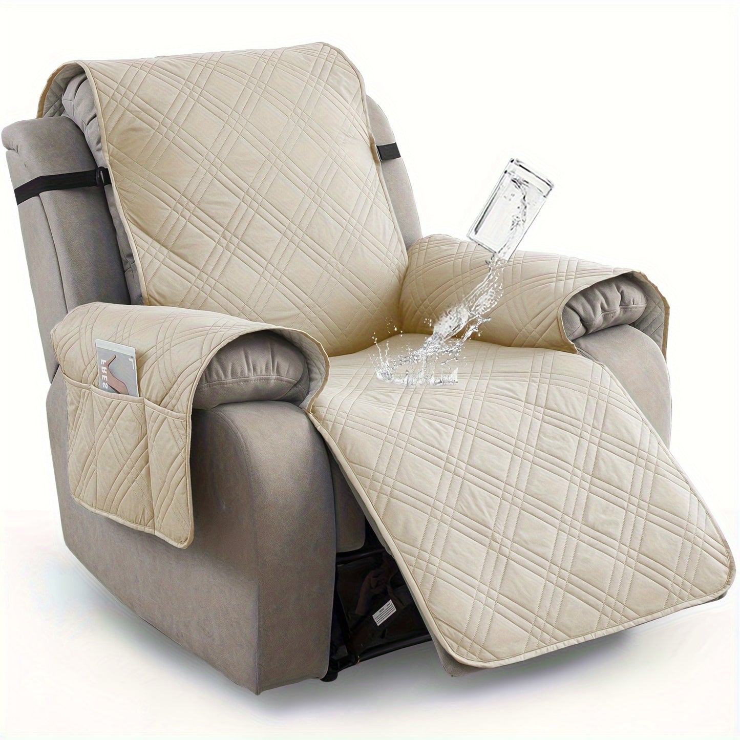 1 Pc Waterproof Recliner Chair Cover, Non-Slip, With Pocket, Washable, Furniture Protector for Pets, Easy Install & Care