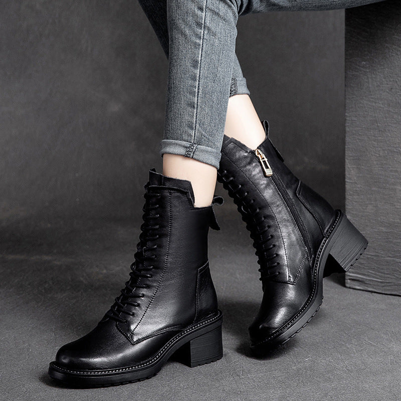 New Cow Leather Mid-barrel Martin Boots - Hiccupzz