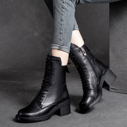 New Cow Leather Mid-barrel Martin Boots - Hiccupzz