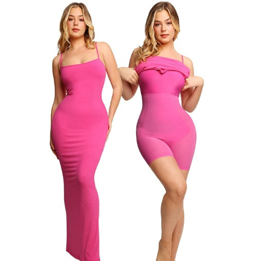 Round Neck Sleeved Slim Fitting Long Dress - Hiccupzz