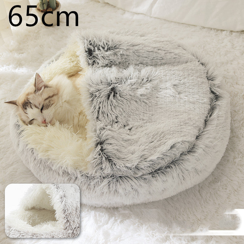 2 In 1 Dog And Cat Bed Pet Winter Bed Round Plush Warm Bed House Soft Long Plush Pets Bed Pet Products - Hiccupzz