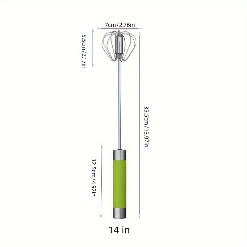 Semi-Automatic Stainless Steel Whisk Set: Manual Hand Push Egg Beater and Non-Electric Rotary Whisk (10/12/14 Inch) for Mixing and Frothing - Hiccupzz