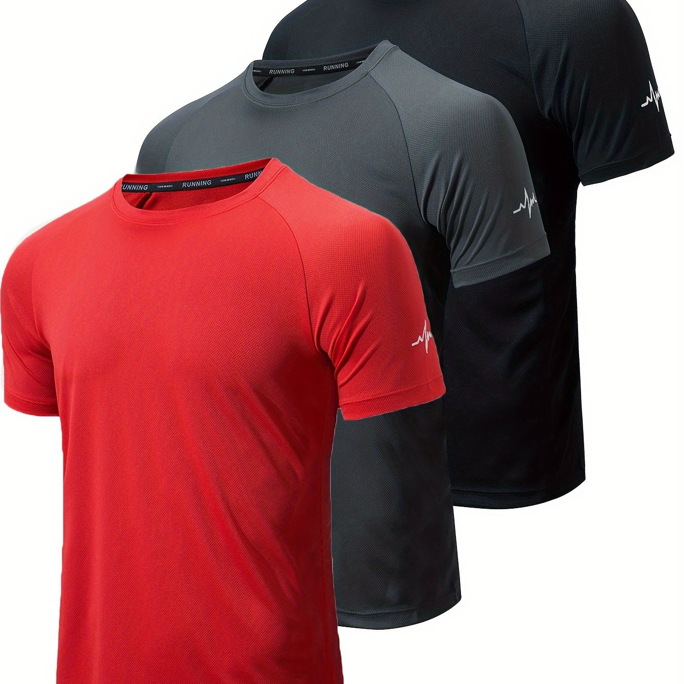 3-Pack Men's Athletic Short Sleeve Crew Neck Shirts - Moisture-Wicking Undershirts with Electrocardiography Print - Hiccupzz
