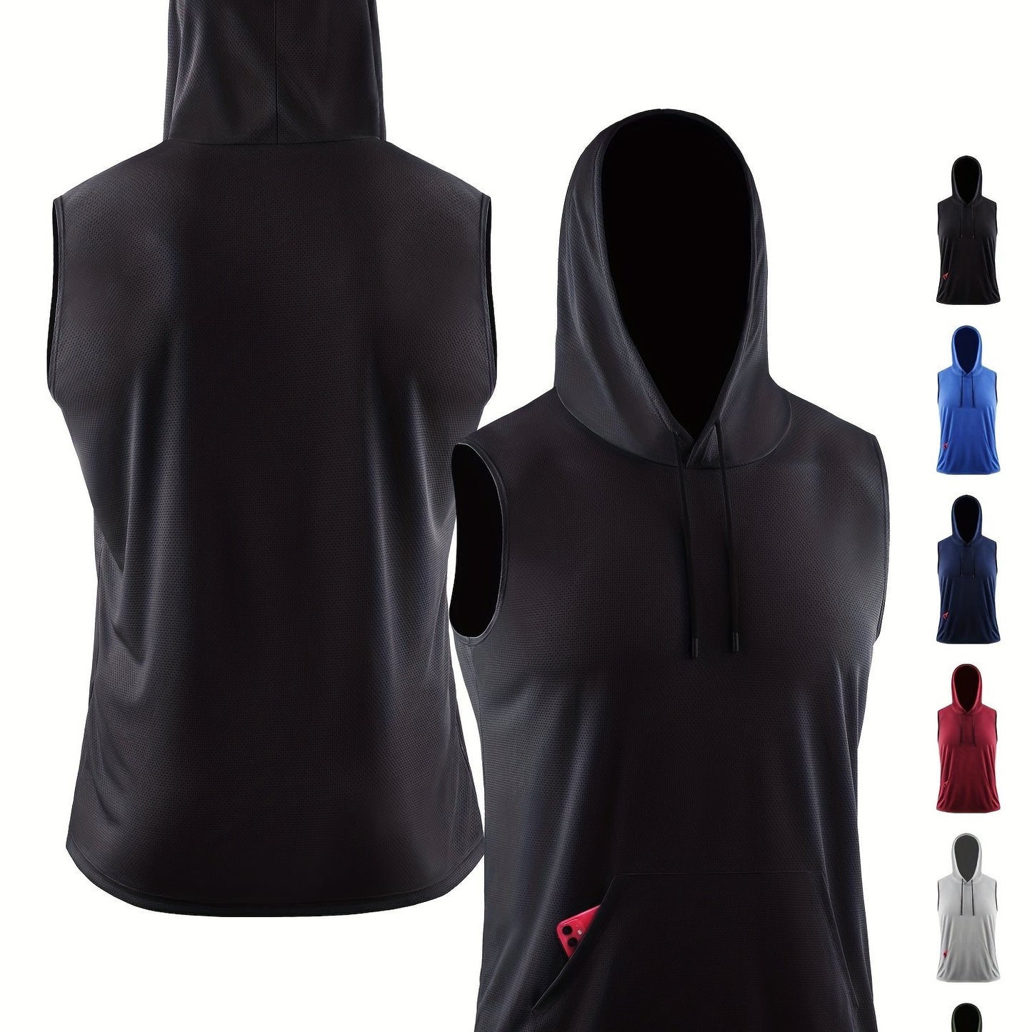 Men's Hooded Loose Vest, Breathable Slightly Stretch Sleeveless Comfy Tops For Men's Outdoor Activities - Hiccupzz