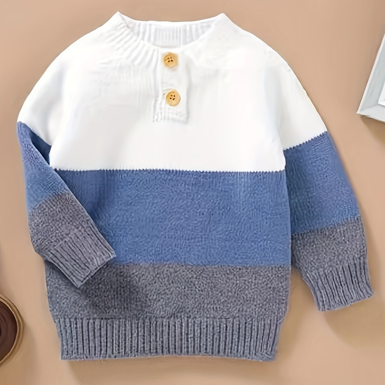 Boys Striped Knit Sweater, Mandarin Collar, Button Detail, Long Sleeve, Fall/Winter Wear - Hiccupzz