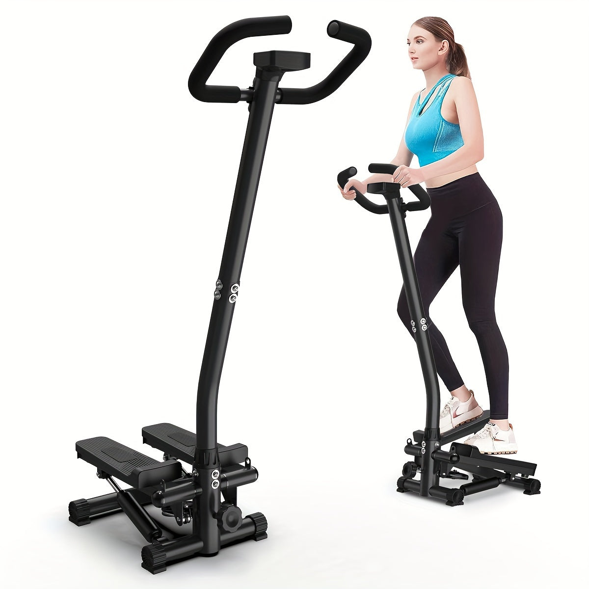 Stair stepper with handle - Mini stepper with 300 lb load capacity, hydraulic fitness stepper with LCD display - Hiccupzz