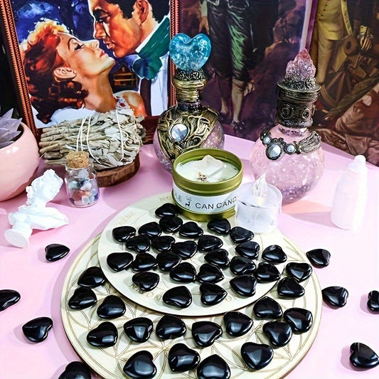 Art Deco Crystal Obsidian Hearts: Natural Polished Heart-Shaped Stones (1/5/7 pcs) for Meditation, Yoga, and Decorative Gifts - Hiccupzz