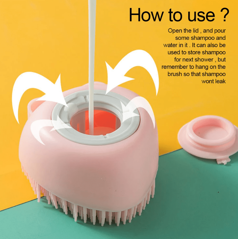 Gentle Silicone Pet Brush for Dogs and Cats – Massages and Cleans with Integrated Shower Gel Dispenser - Hiccupzz
