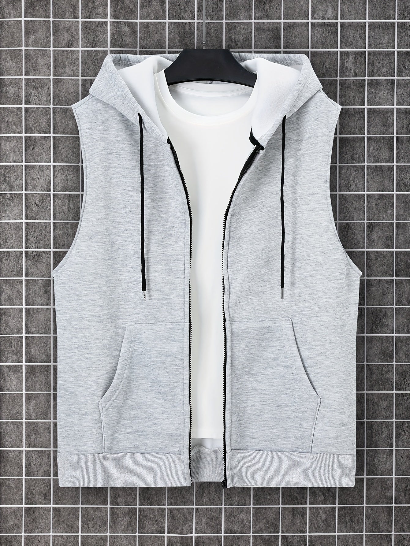 Men's Sleeveless Zip-Up Hoodie Vest with Pocket, Casual Outdoor Activewear - Hiccupzz