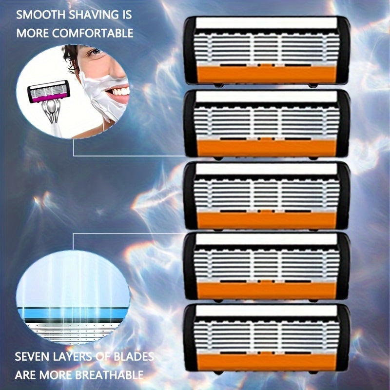 Men's Safety Shaver with Anti-Slip Stainless Steel Handle, 6-Layer Blades, 18/36 Replacement Blades Included - Hiccupzz