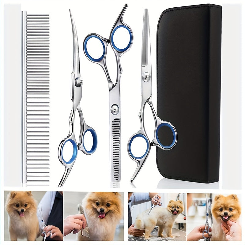 Dog Grooming Scissors Kit – Professional Pet Cleaning and Grooming Tool Set with Safety Round Tip Stainless Steel Shears for Dogs & Cats - Hiccupzz