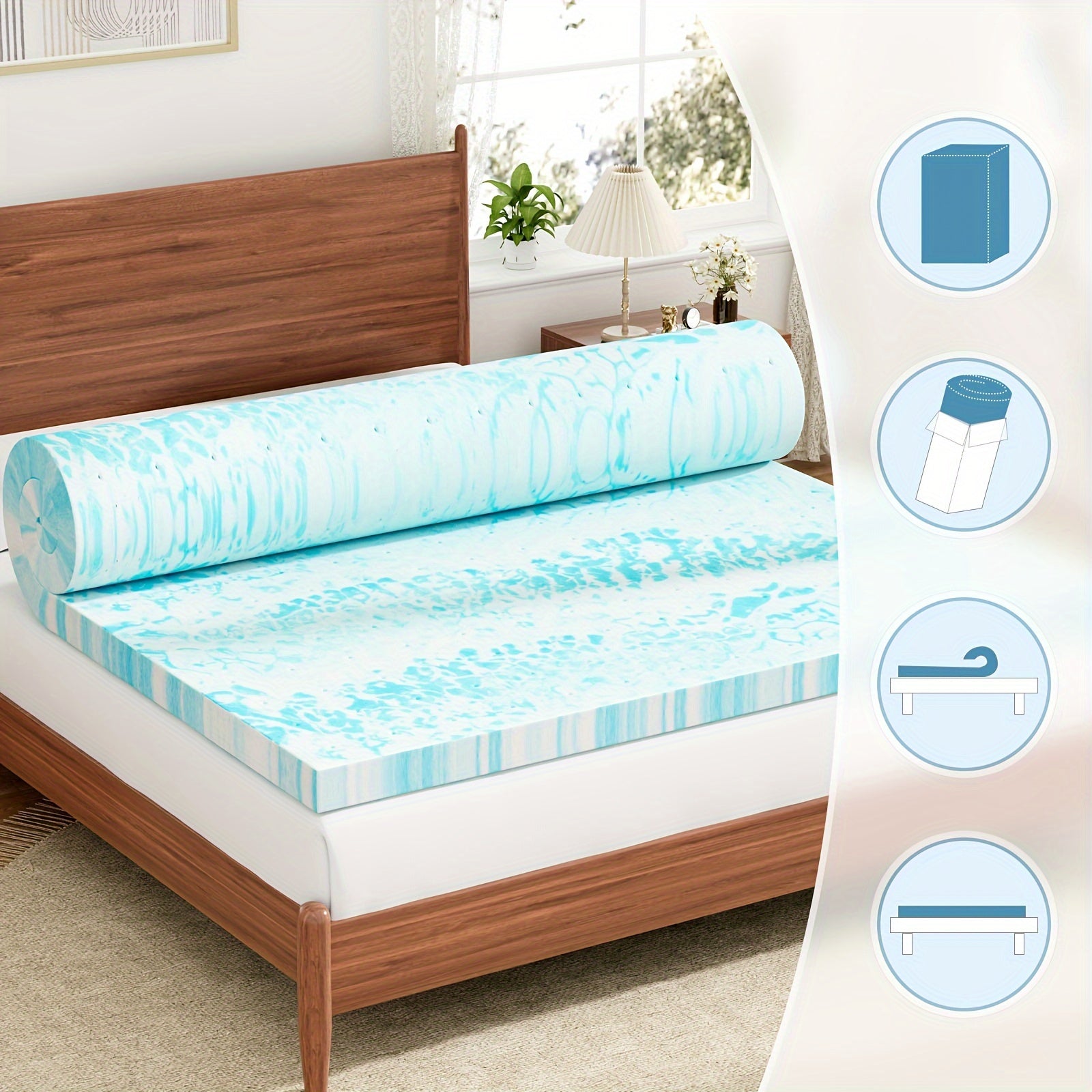 Gel-Infused Cooling Memory Foam Mattress Topper - 2 Inch Thick for Sleeper Sofa - Hiccupzz