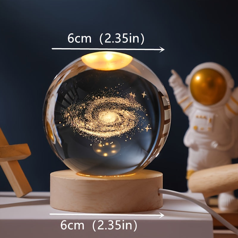 3D Luminous Crystal Ball with LED Base – Amethyst Universe & Galaxy Designs, Ideal for Gifts and Decorations - Hiccupzz