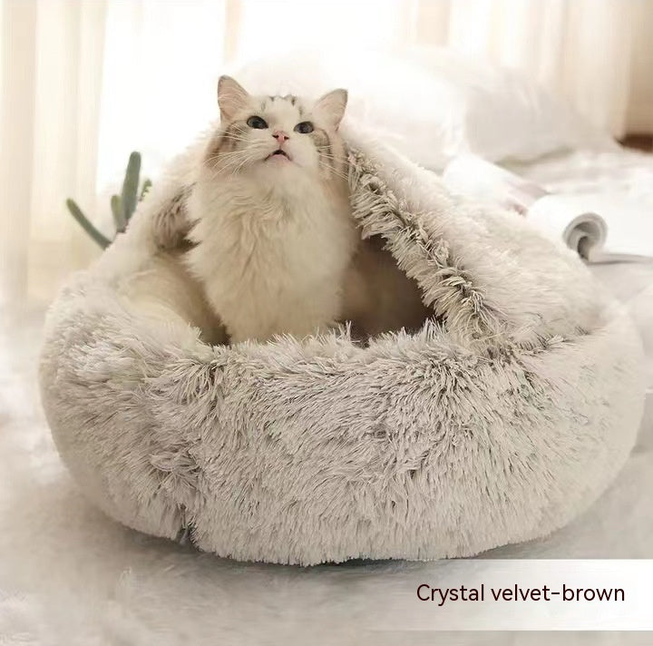2 In 1 Dog And Cat Bed Pet Winter Bed Round Plush Warm Bed House Soft Long Plush Pets Bed Pet Products - Hiccupzz