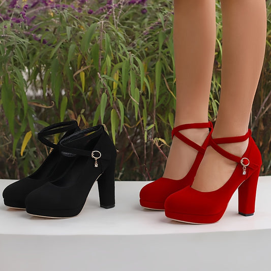 Elegant Women's Buckle Strap Platform Pumps for Weddings and Banquets - Hiccupzz