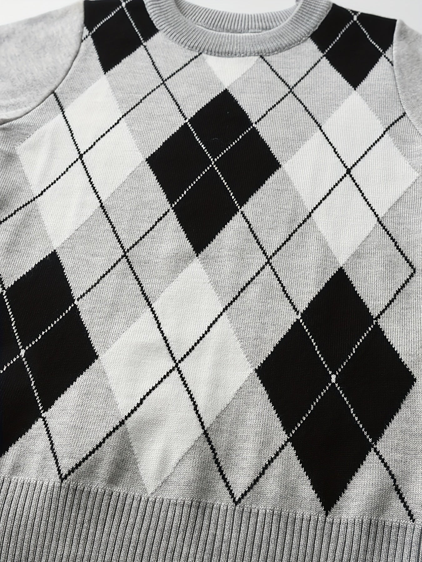 Boys Argyle Pattern Warm Knit Sweater - Round Neck, Long Sleeve - Hiccupzz