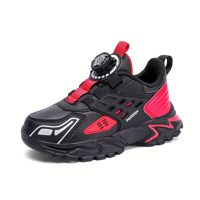 Boys' Casual Low-Top Running Shoes with Rotating Button, Comfy Non-Slip Sneakers for Outdoor Activities. - Hiccupzz