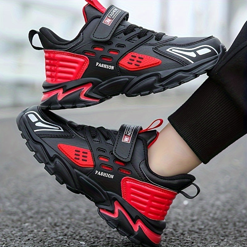 Stylish Boys' Thick-Soled Sneakers with Hook & Loop, Comfortable for Sports and Outdoor Activities. - Hiccupzz