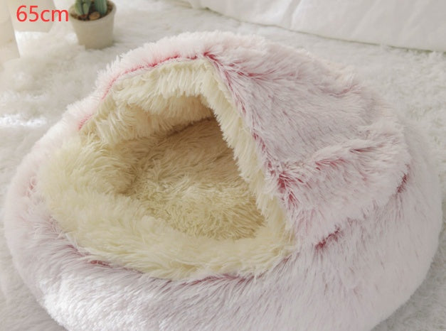 2 In 1 Dog And Cat Bed Pet Winter Bed Round Plush Warm Bed House Soft Long Plush Pets Bed Pet Products - Hiccupzz