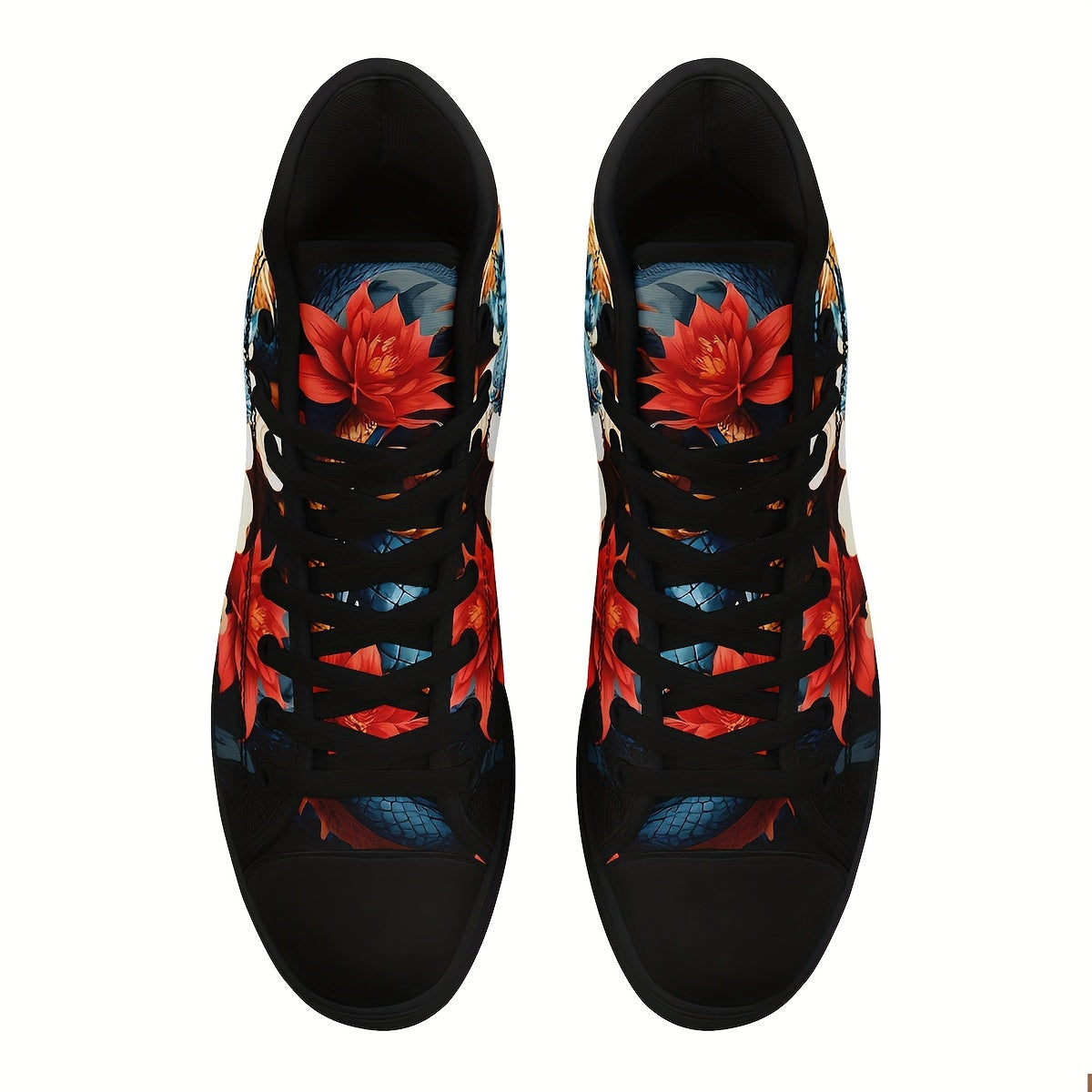 Men's Dragon Pattern High Top Skateboard Shoes - Non-Slip, Durable Lace-Up Sneakers - Hiccupzz