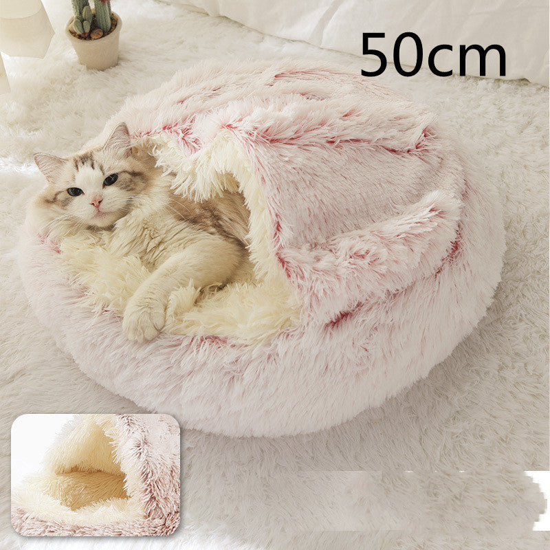 2 In 1 Dog And Cat Bed Pet Winter Bed Round Plush Warm Bed House Soft Long Plush Pets Bed Pet Products - Hiccupzz