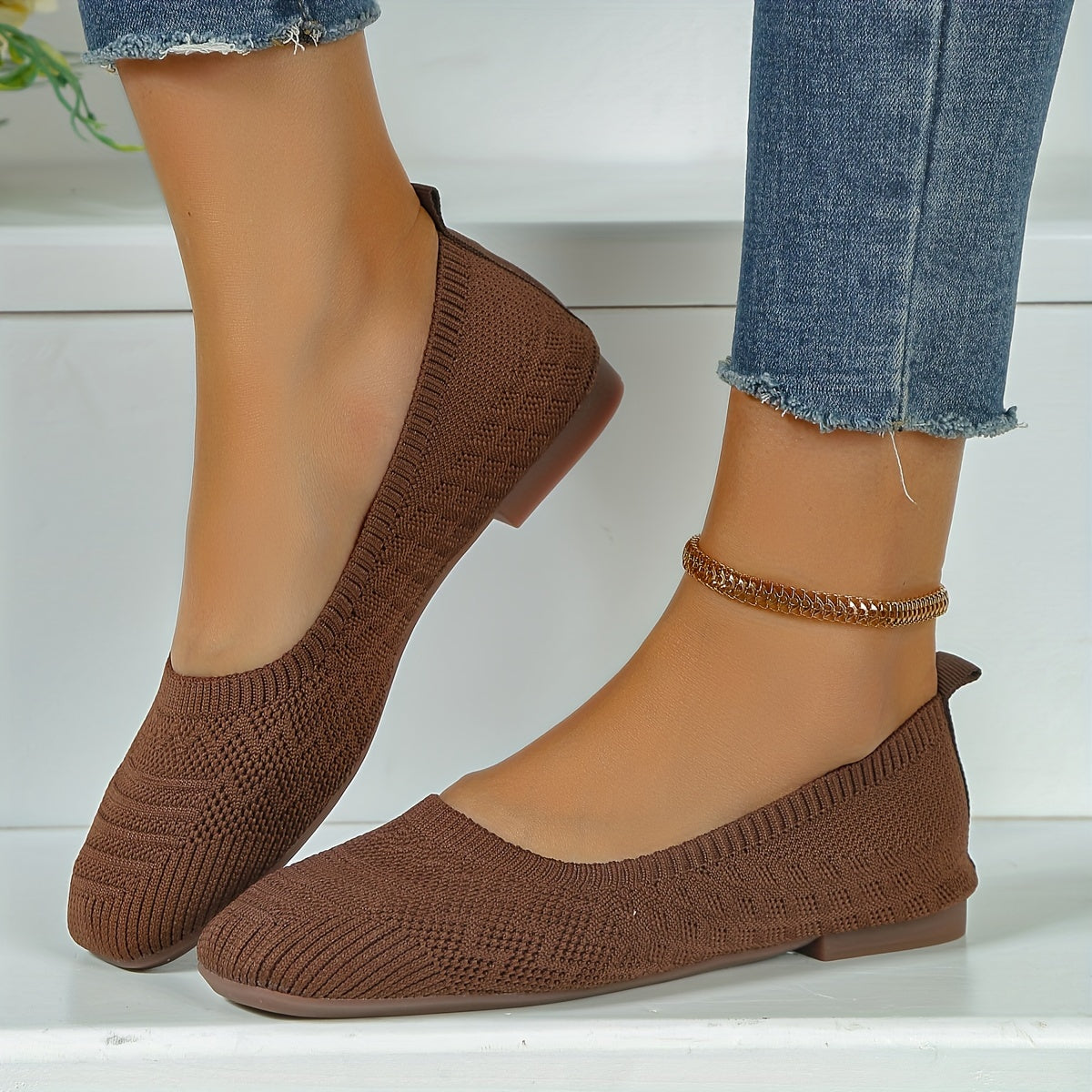 Women's Breathable Square Toe Slip-On Flats, Lightweight & Comfortable Casual Shoes - Hiccupzz