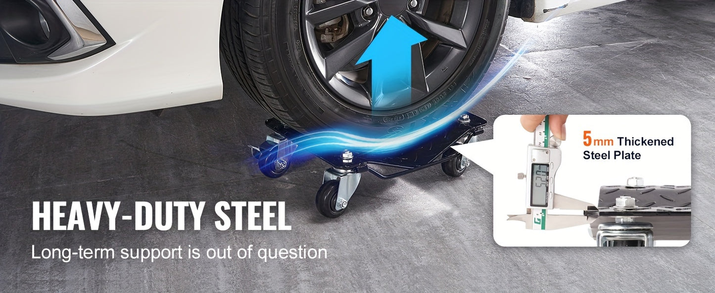 4 Pcs 6000 Lbs Capacity Car Dolly, Heavy Duty Tire Wheel Skate, 360° Rotational Wheels for Cars, Trucks, Trailers, Motorcycles - Hiccupzz