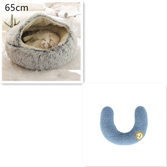 2 In 1 Dog And Cat Bed Pet Winter Bed Round Plush Warm Bed House Soft Long Plush Pets Bed Pet Products - Hiccupzz