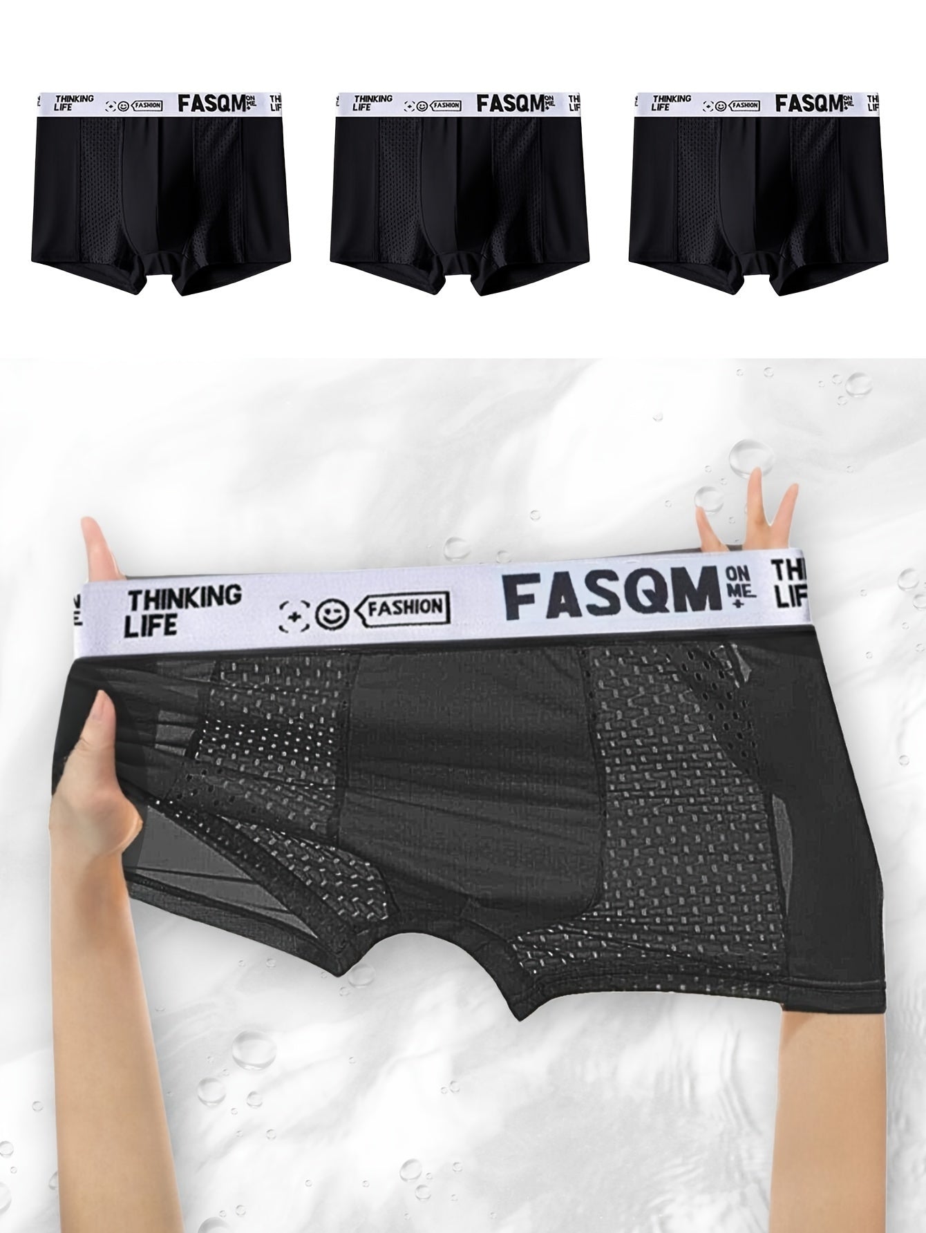 3-Pack Men's Ice Silk Breathable Mesh Boxer Briefs - Soft & Stretchy Comfy Underwear - Hiccupzz