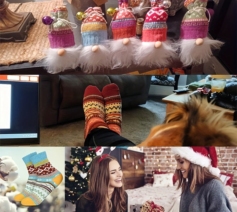 5 Pairs Women's Winter Knitted Socks - Thick, Warm, Soft, for Hiking, Skiing, Outdoor & Casual Wear - Hiccupzz