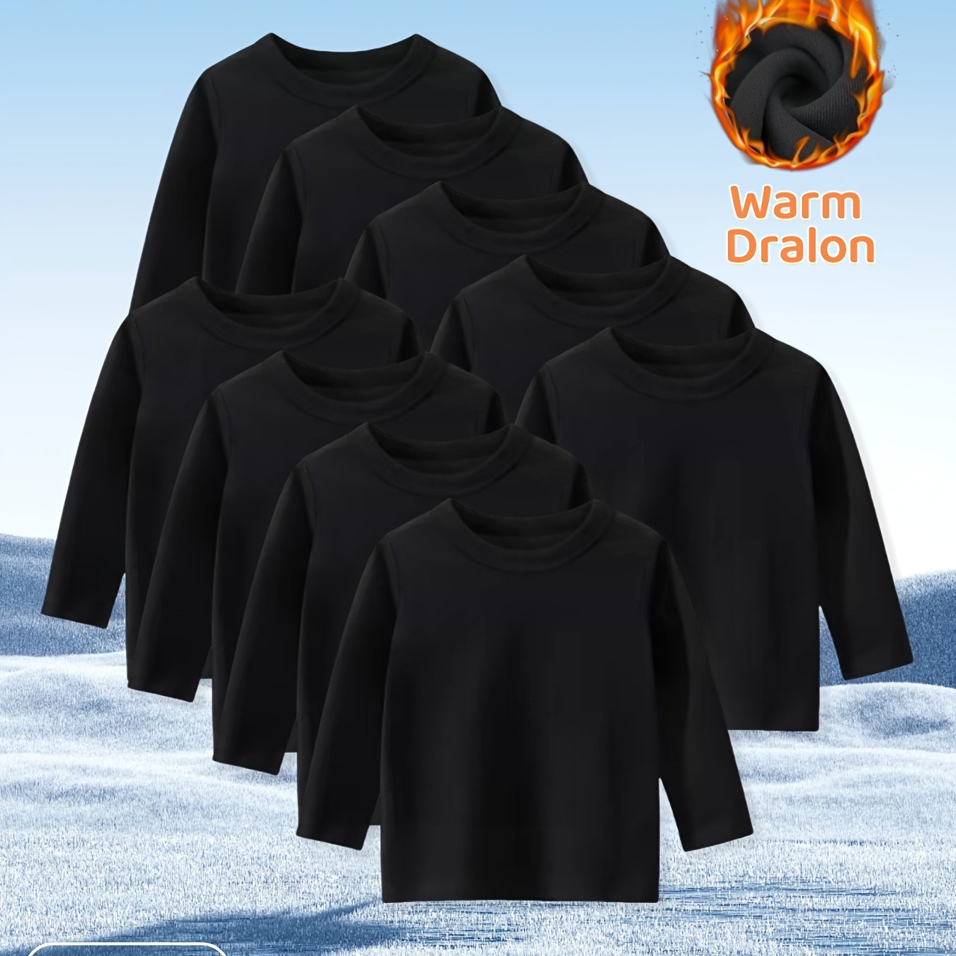 9-Pcs Kids' Warm Fleece Long Sleeve T-Shirts - Soft Thermal Polyester Pullover Tops for Boys & Girls, Spring/Autumn Base Layer - Hiccupzz