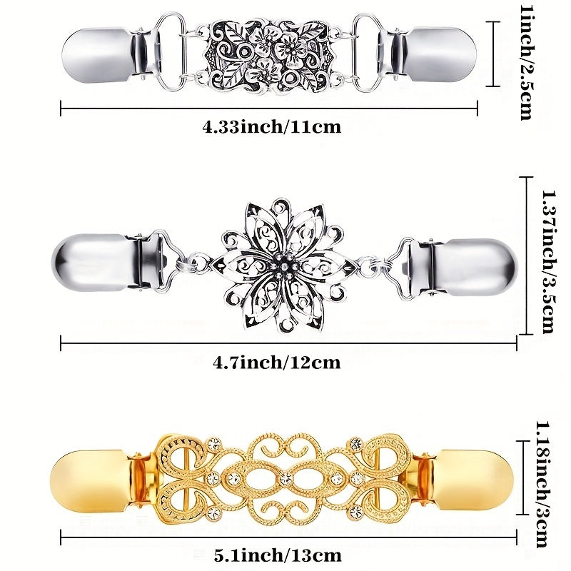 3 Pack Vintage Sweater Shawl Clips - Retro Cardigan Collar Clips for Women and Girls - Hiccupzz
