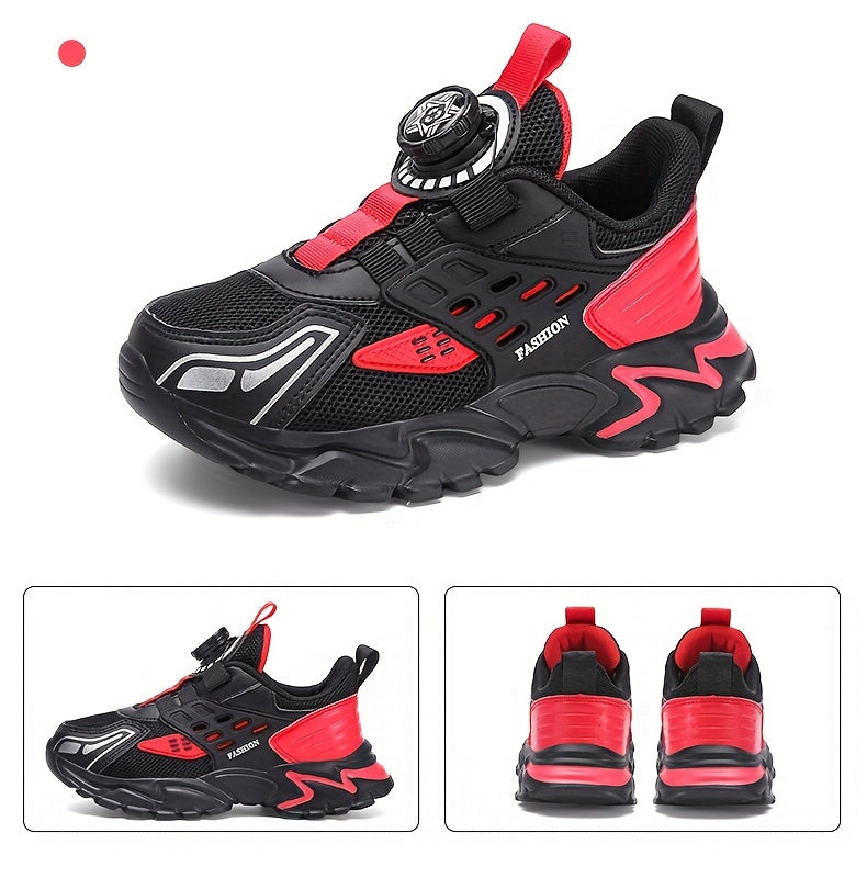 Boys' Casual Low-Top Running Shoes with Rotating Button, Comfy Non-Slip Sneakers for Outdoor Activities. - Hiccupzz