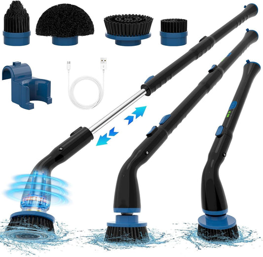 Electric Spin Scrubber, Cordless Cleaning Brush With 4 Replaceable Brush Heads And Adjustable Extension Handle Power Shower Scrubber For Bathroom, Kitchen, Tub, Tile, Floor - Hiccupzz