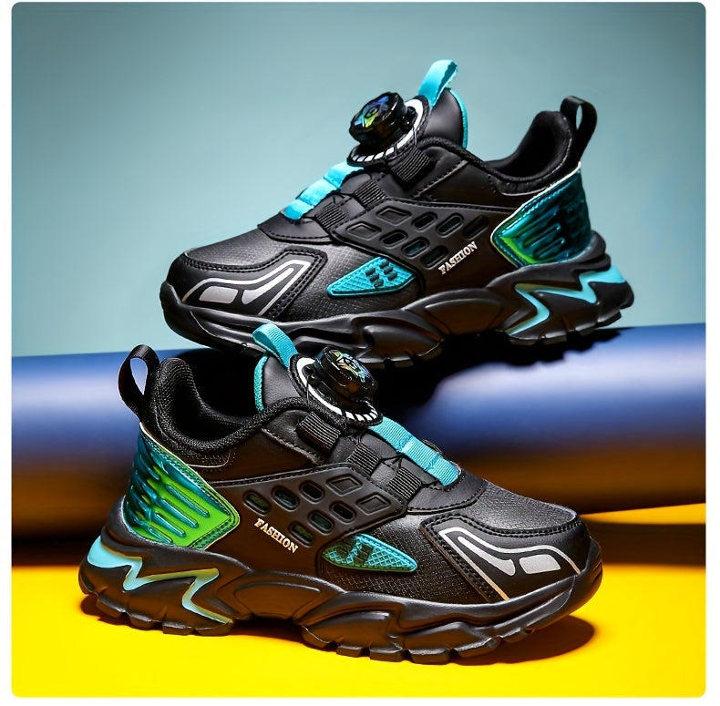 Boys' Casual Low-Top Running Shoes with Rotating Button, Comfy Non-Slip Sneakers for Outdoor Activities. - Hiccupzz