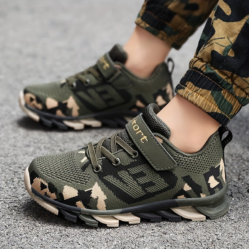 Boy's Trendy Camouflage Mesh Breathable Sneakers, Comfy Non-Slip Soft Sole Running Shoes - Hiccupzz