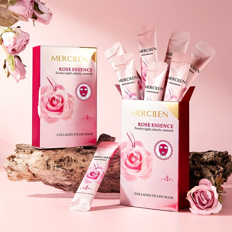 6g*10pcs Rose Collagen Soft Mask - Moisturizing and Cleansing Peeling Mask for Smooth, Hydrated Skin with Reduced Blemishes and Smooth Pores - Portable Packaging Included - Hiccupzz