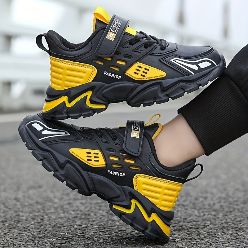 Stylish Boys' Thick-Soled Sneakers with Hook & Loop, Comfortable for Sports and Outdoor Activities. - Hiccupzz