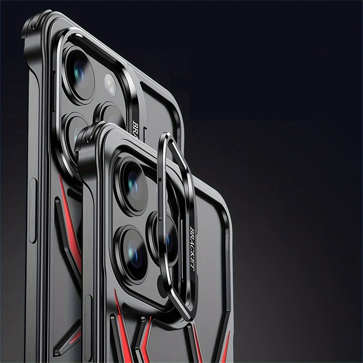 Case for iPhone 13 14 15 Pro Max/Pro/Plus, Aluminum Metal Spider Pattern Design Frameless Heat Dissection Minimalist Slim Lightweight Case with Built in Camera Stand, Black/Red/Silver - Hiccupzz